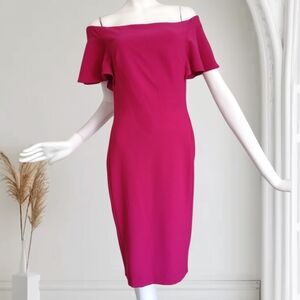 One-Shoulder Fuchsia Midi Dress with Flutter Detail